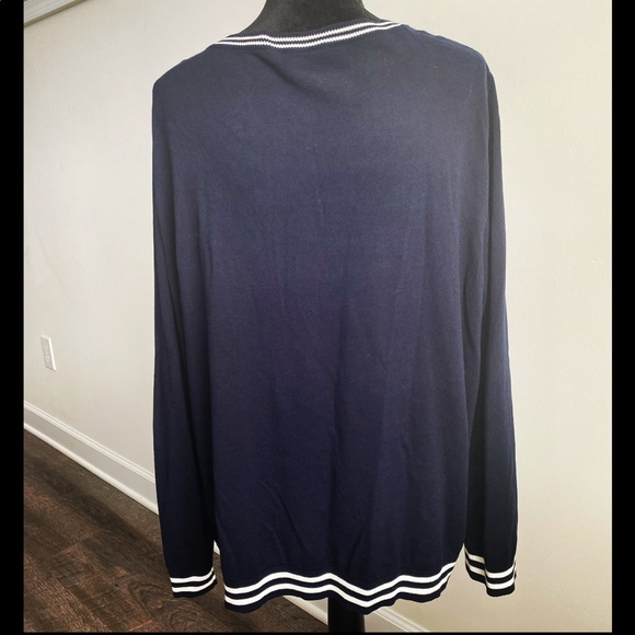 Talbots Navy Blue and White Anchor Cardigan - Picture 7 of 9
